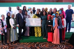 Winner of the Project Shark Tank ,Bayero University Kano Students, Flanked by the Minister of Power State Minister of State Power,Mr Goddy Jedy-Agba,OFR and Managing Director /CEO Rural Electrification Agency,Mrs Damilola Ogunbiyi during the Rural Electrification  Energizing Education Programme female Stem Workshop in Lagos