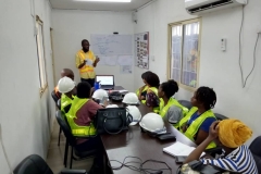 UNILAG STEM Female students, receiving HSE training on General safety measures  in a construction site. Facilitated by the HSE site supervisor -SWNL