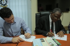 The Vice Chancellor Prof. Akii Ibhadode and the Project Manager Marinos Kostakis from METKA Signing the Site Handover Form