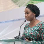 Damilola Ogunbiyi MD REA delivering her speech during the EEP solar hybrid project commissioning at Bayero University, Kano State