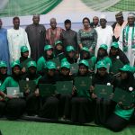 Group photo of VIPs with graduating STEM internship students of Bayero University Kano during the EEP solar hybrid project commissioning at BUK