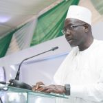Prof Muhammad Yahuza Bello VC BUK delivering his speech during the EEP solar hybrid project commissioning at Bayero University, Kano State